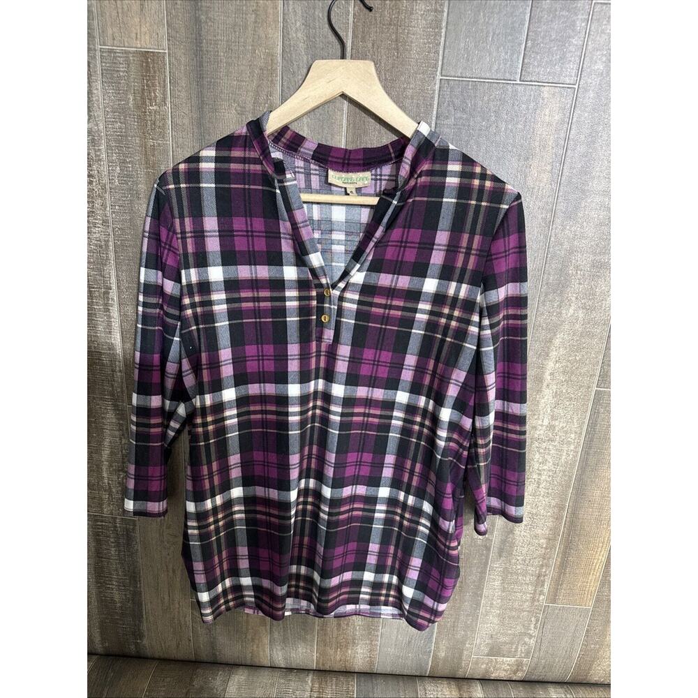 Cupcake Cafe Maternity Purple‎ Plaid Top Size Small
